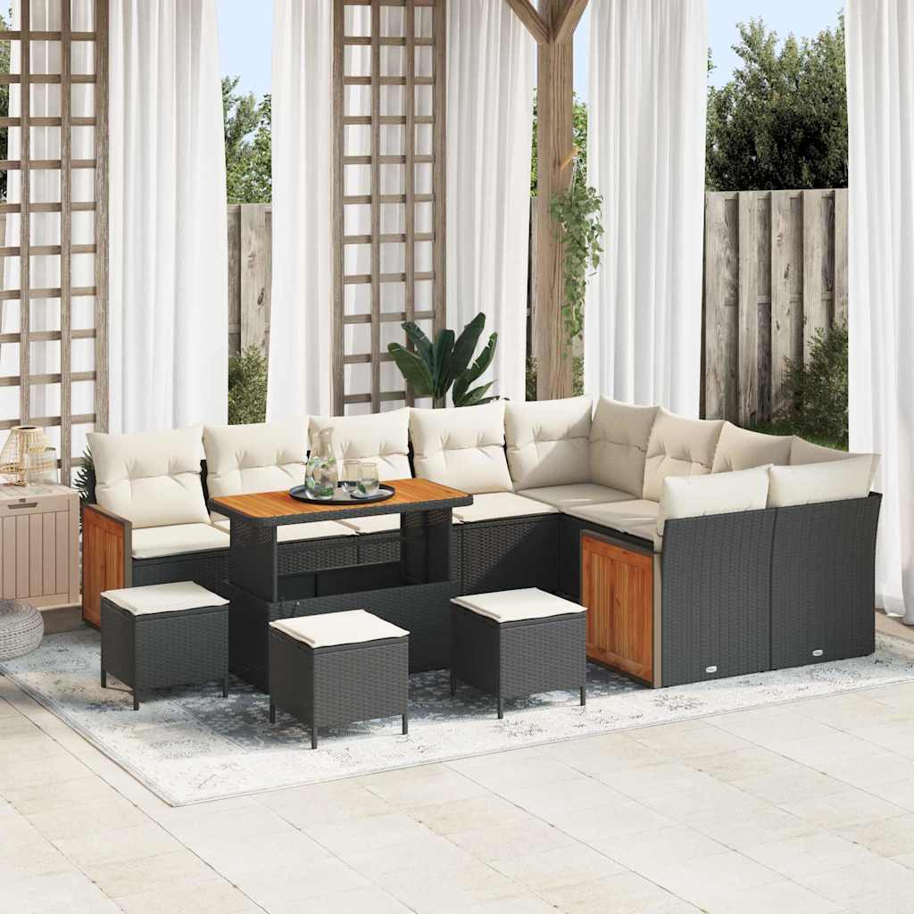 Garten-Sofa-Set 13 pcs Schwarz und Creme 110 x 55 x 71 cm